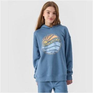 4F Bluza Dziewczęca 4FJWSS24TSWSM0935 Niebieska Bawełna-Poliester