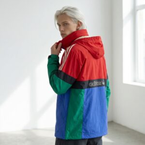 Adidas Men's Red-Green Jacket DW4000 – Anorak Colorblock Windbreaker Jacket "Red/Green/Blue/Black"